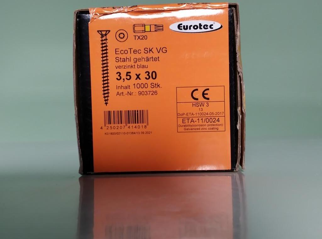 1.000 stks. Eurotec spaanplaatschroef 3,5x30 mm EcoTec SK VG, Enlèvement ou Envoi, Neuf, Moins de 50 mm, Vis