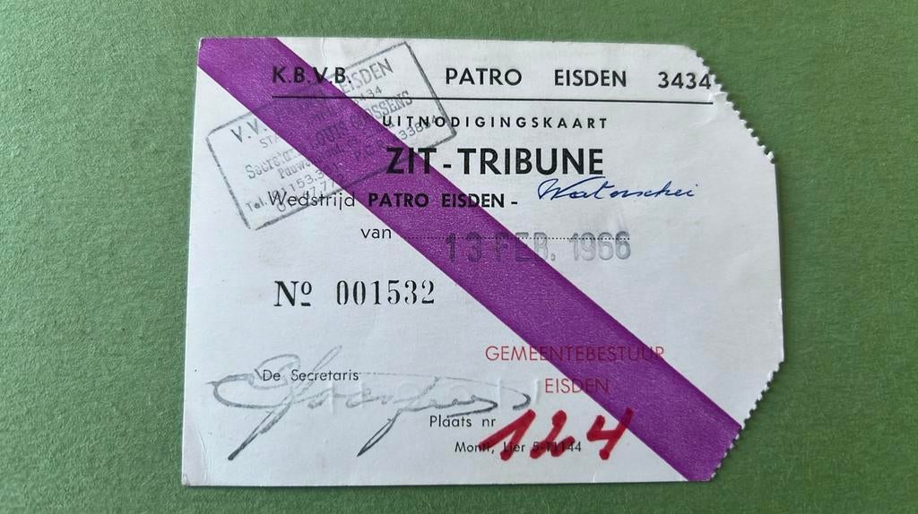 Ticket Patro Eisden Waterschei Genk 1966 uitnodiging, Verzamelen, Verzenden, Gebruikt
