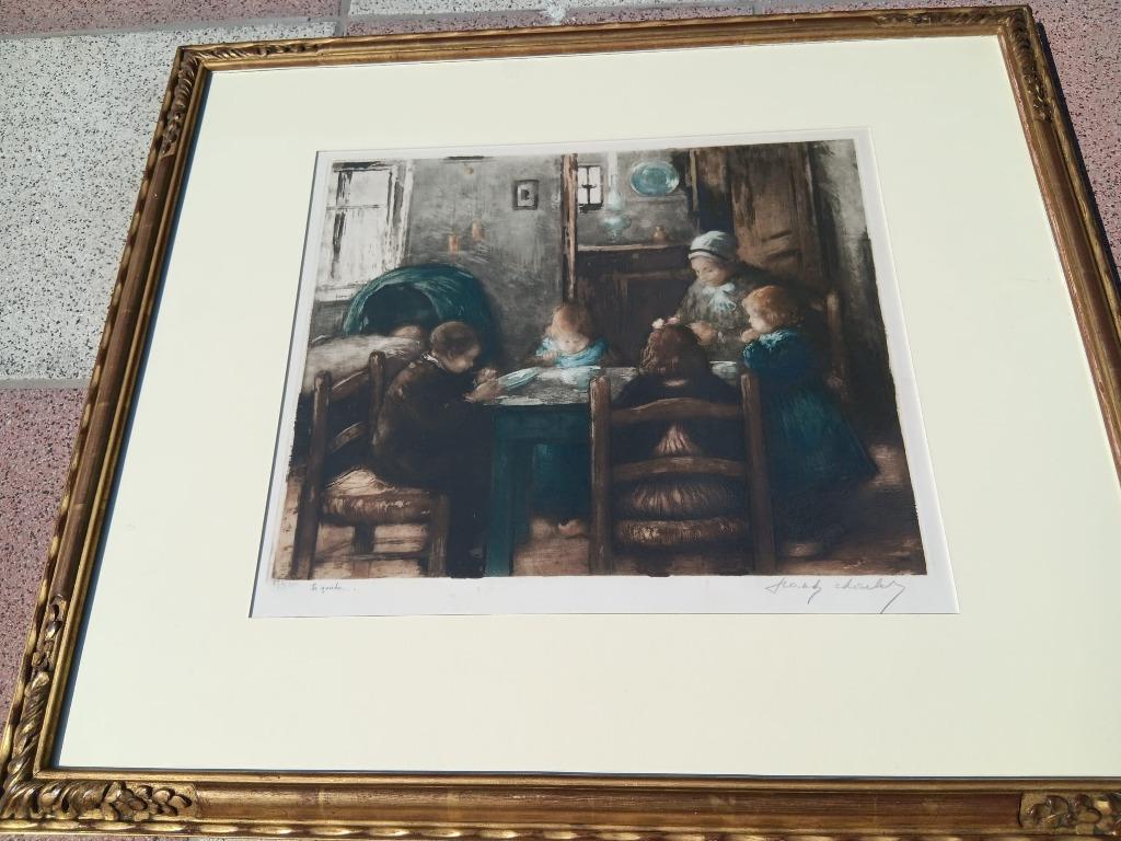 gesigneerde ets Franz Charlet, Antiek en Kunst, Ophalen of Verzenden