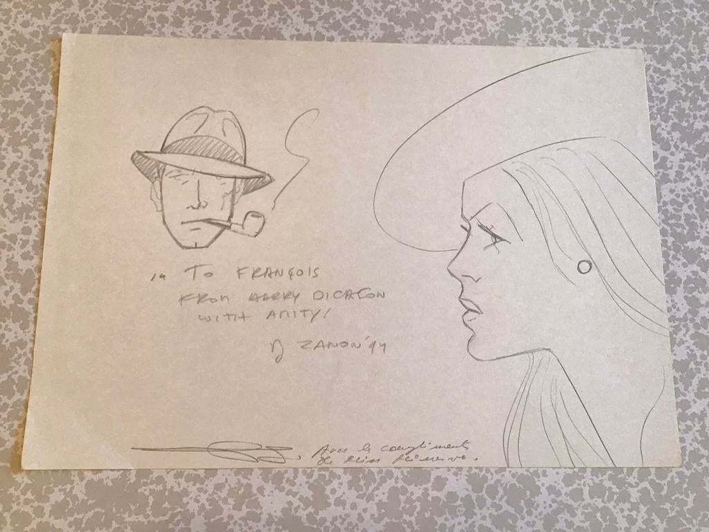 Dessin dédicacé Harry Dickson de Pascal J. Zanon 1994, Comme neuf