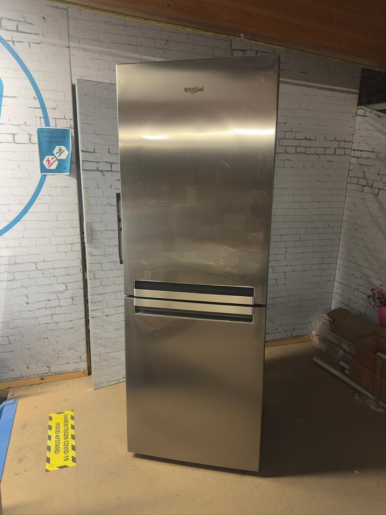 Frigo met diepvries vak Whirlpool inox, Enlèvement, Comme neuf