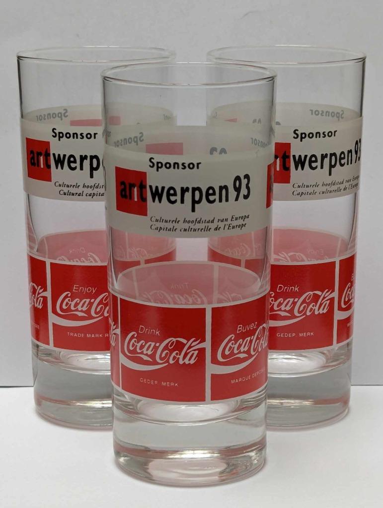 Coca Cola - 3 glazen Antwerpen 93, Ophalen, Nieuw, Frisdrankglas