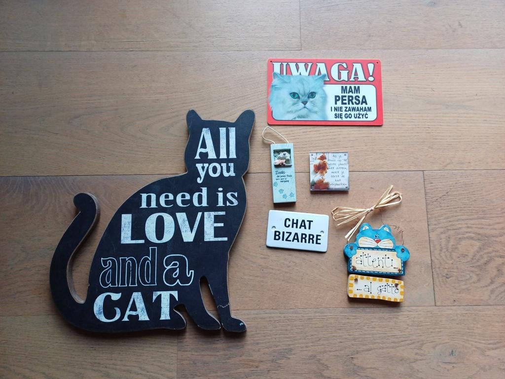 Diverse bordjes decoratie kat chat, Ophalen of Verzenden, Zo goed als nieuw