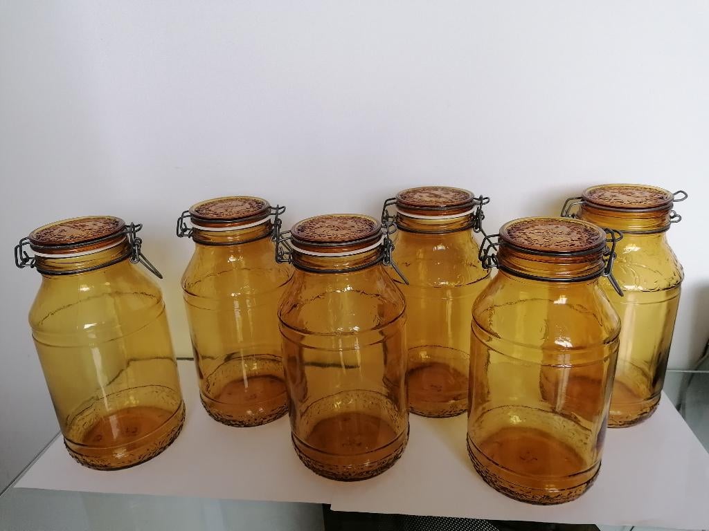 Vintage weckpotten 3 liter 'Floral Cove' amber uit  Italië, Antiek en Kunst, Ophalen