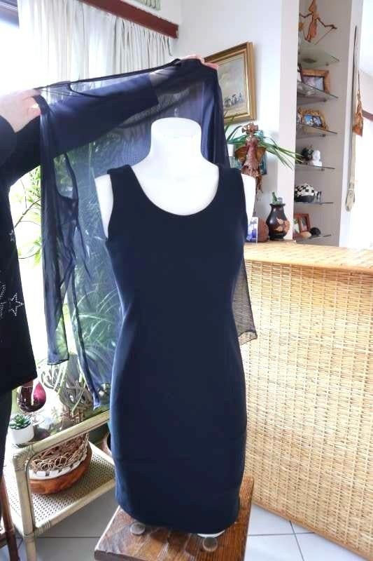 2-set: zwarte top jurk met transparant blouse sjaal, Maat 38/40 (M), Vintage Dressing, Zwart, Nieuw