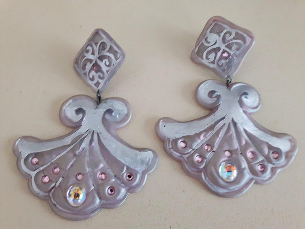 Grande boucle oreille clip création nacré argent et rose, Enlèvement ou Envoi, Comme neuf, Autres matériaux, Argent