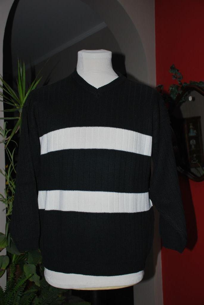 Pull d'hiver noir rayé écru Taille XL Très Bon Etat!, Vêtements | Hommes, Enlèvement ou Envoi, MAZ, Taille 56/58 (XL), Porté