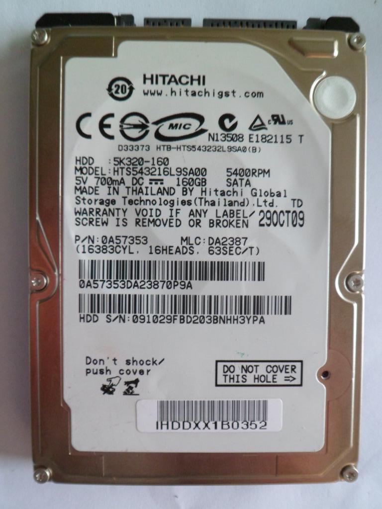 Disque dur Hitachi 160 Go, 8 Mo de cache, 2,5 pouces, 5400 t, Enlèvement ou Envoi, 160GB, Interne, Comme neuf
