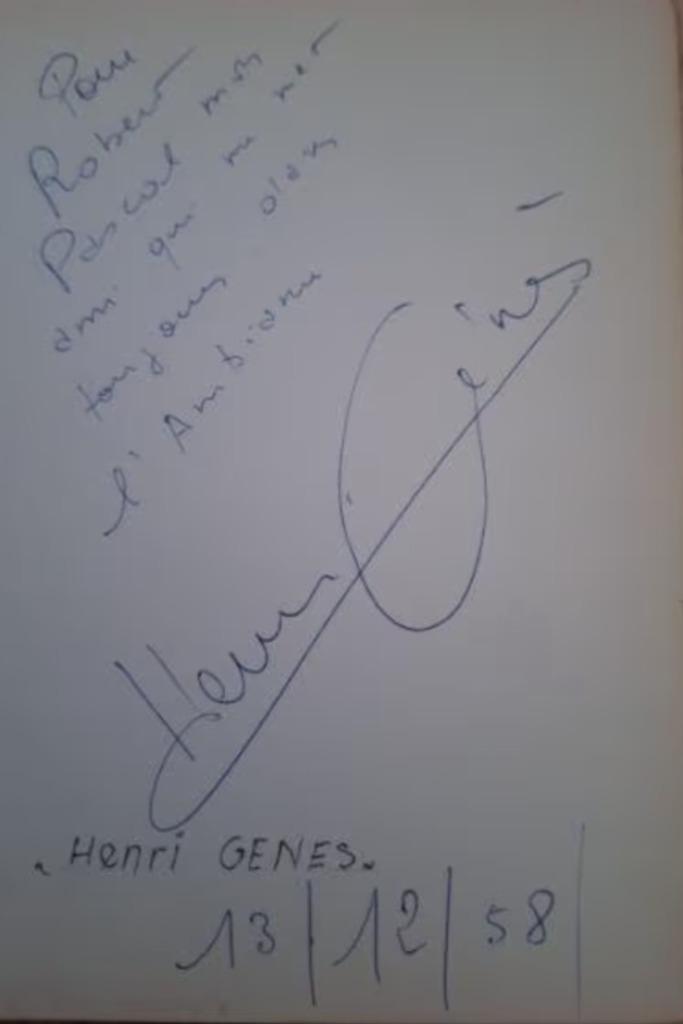 Authentique autographe de HENRI GÉNÈS, Enlèvement ou Envoi, Signé