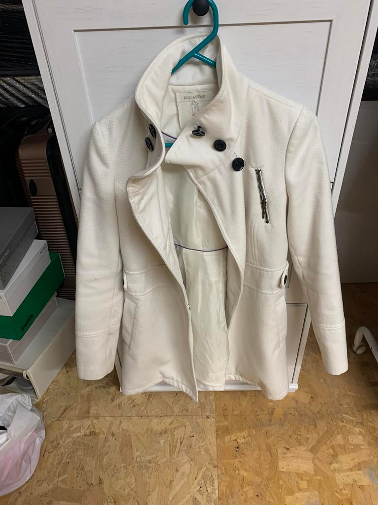 Witte jas - M, Pull & Bear, Gedragen, Maat 38/40 (M), Wit