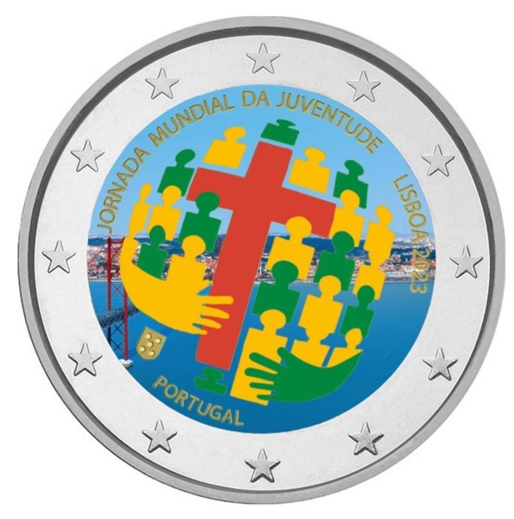 2 euro Portugal 2023 Wereldjongerendag Lissabon gekleurd, Postzegels en Munten, Ophalen of Verzenden, Portugal, 2 euro
