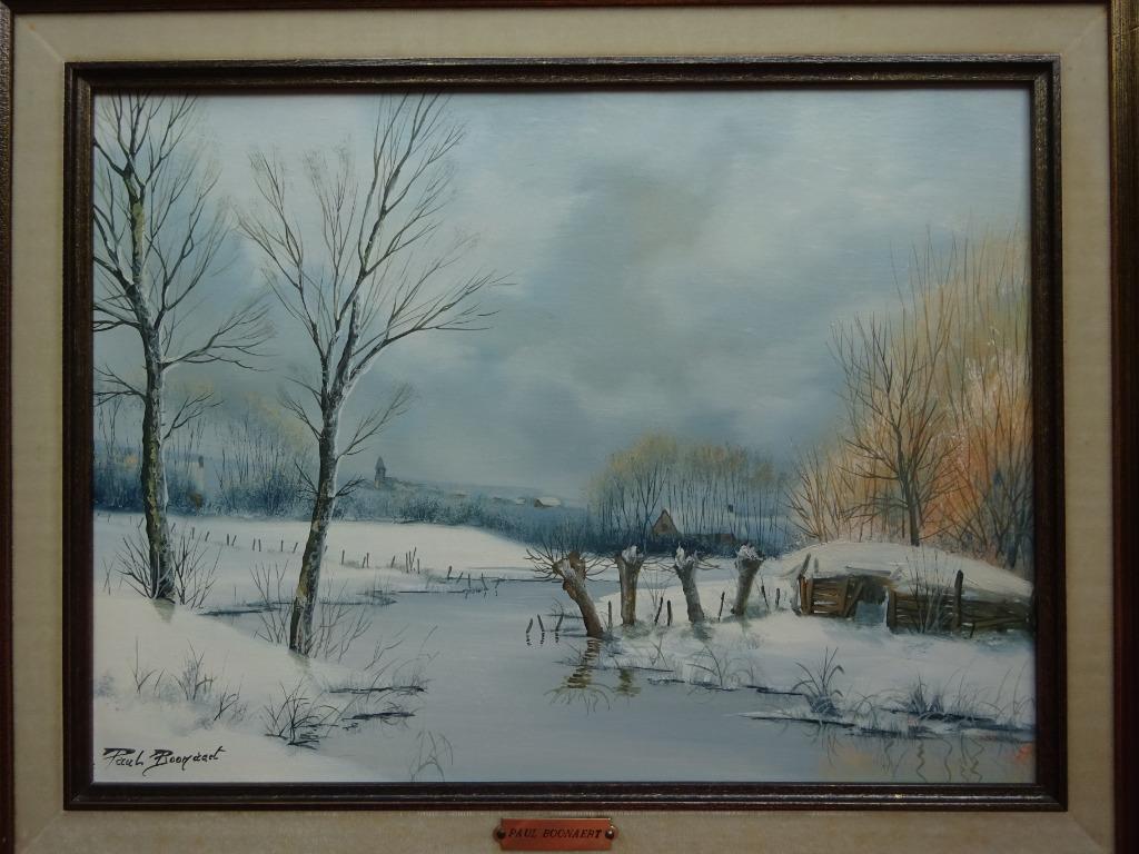 Paul Boonaert, doek, winterrivier, 30 x 40 cm, Enlèvement ou Envoi