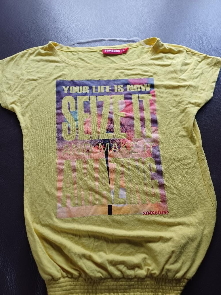 Gele tshirt Someone maat 140, Kinderen en Baby's, Kinderkleding | Maat 140, Ophalen, Meisje, Zo goed als nieuw, Someone