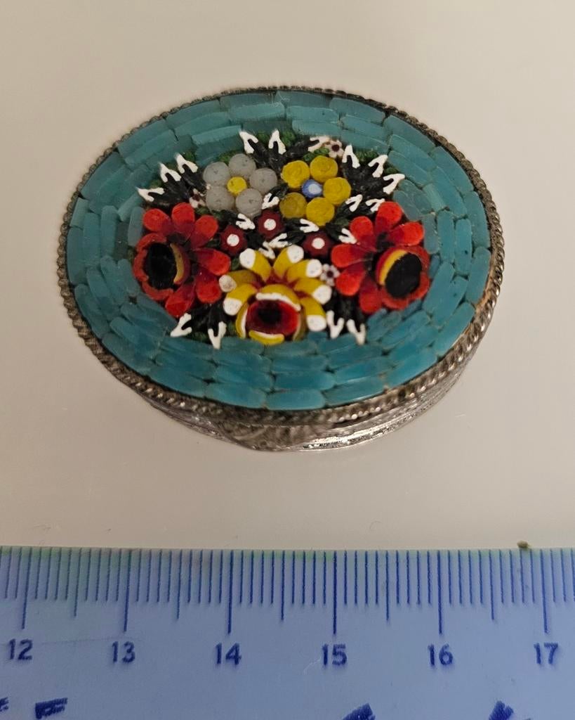 micromozaik micro mozaik pillendoos appelblauw zeegroen, Antiek en Kunst, Ophalen of Verzenden