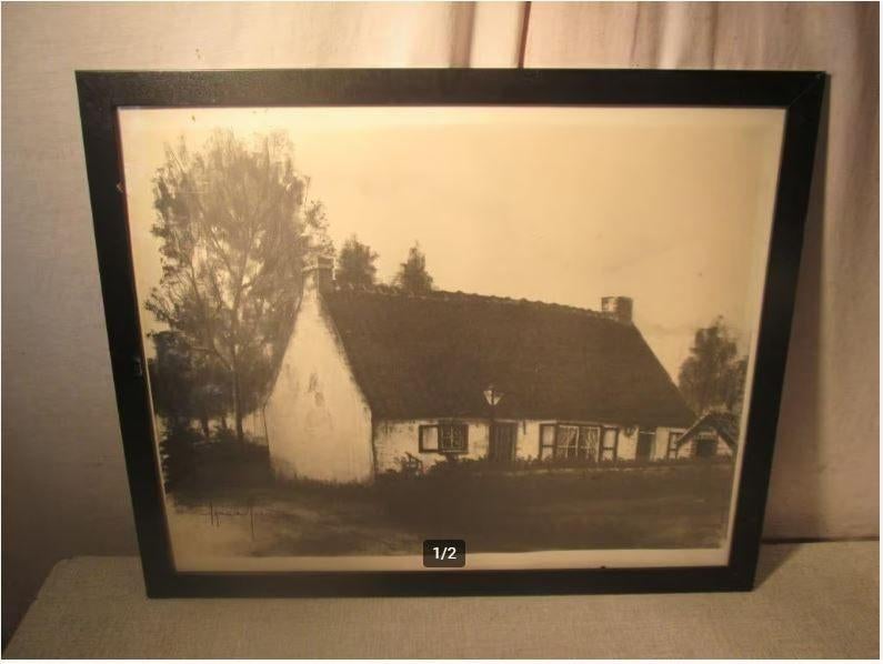 Mooi Aquarel 'Oude Hoeve' - Ignace Maes, Antiek en Kunst, Ophalen of Verzenden