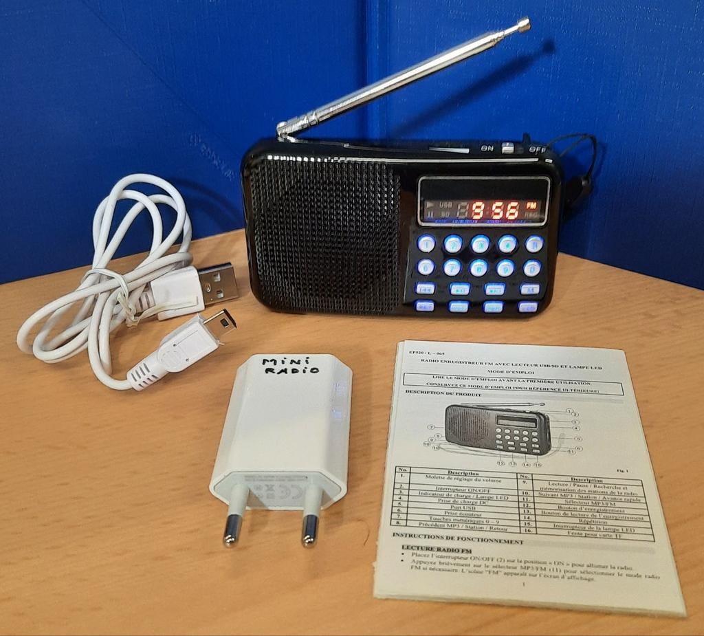 Mini radio avec enregistreur FM lecteur USB/SD et lampe LED, Enlèvement ou Envoi, Radio