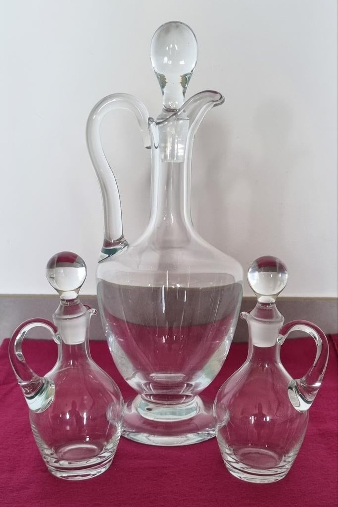 Ensemble de 3 carafes vintage en cristal, 1 grande et 2 peti, Enlèvement ou Envoi