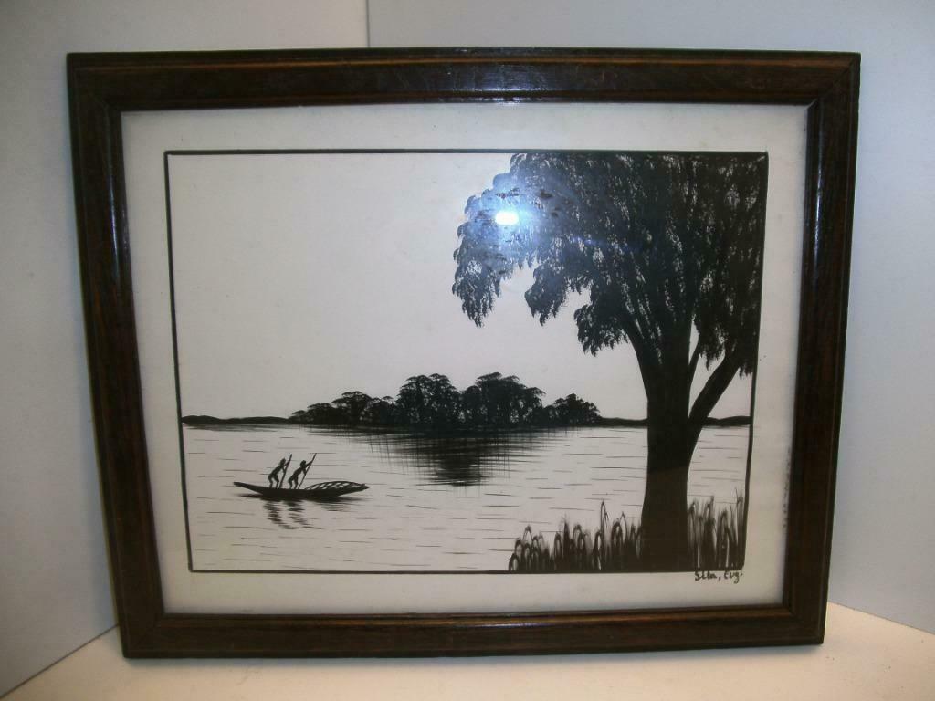 Tekening exotisch rivierlandschap (S015), Antiek en Kunst, Ophalen of Verzenden