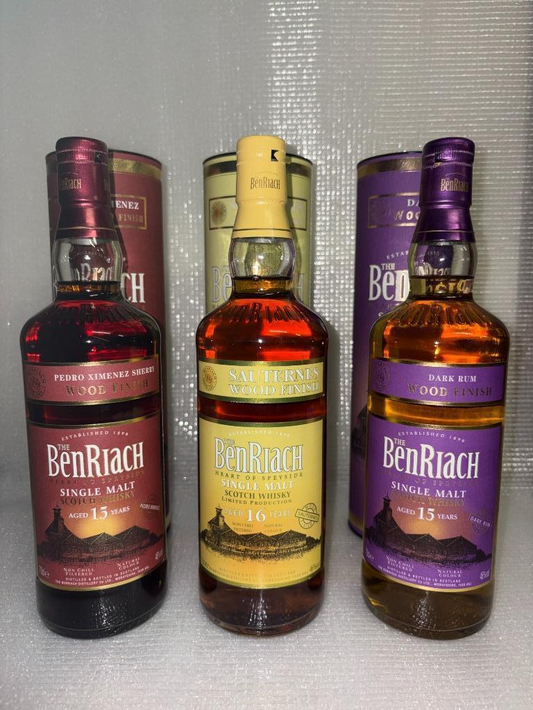 Whisky single malt - BenRiach - Trio rum/Sherry/Sauterne, Collections, Vins, Neuf, Autres types, Autres régions, Pleine, Enlèvement ou Envoi