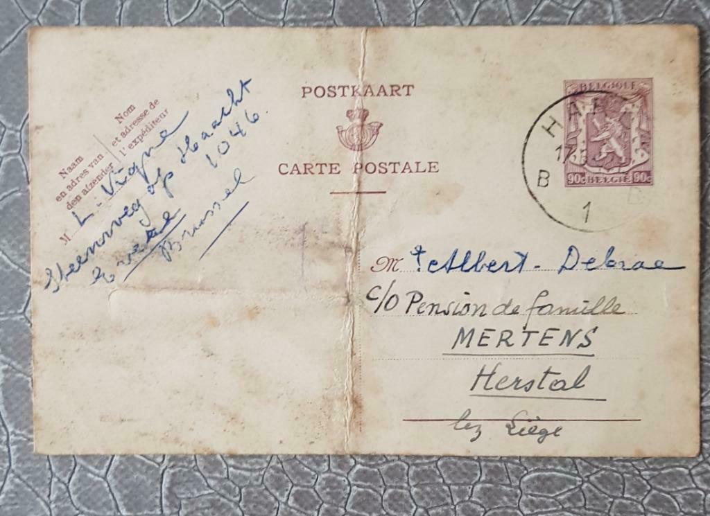 Oude voorgefrankeerd ansichtkaart 1952 België, Ophalen of Verzenden, 1940 tot 1960, Gelopen