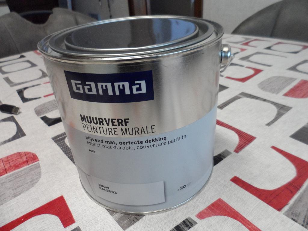 pot witte muurverf Gamma 2,5 l ongeopend miskoop, Ophalen, Wit, Nieuw, Verf