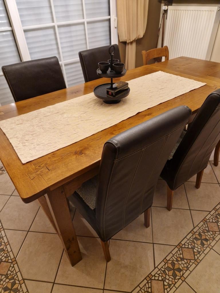 Tafel eik (boerentafel) middenbruin met 2 verlengstukken, Ophalen