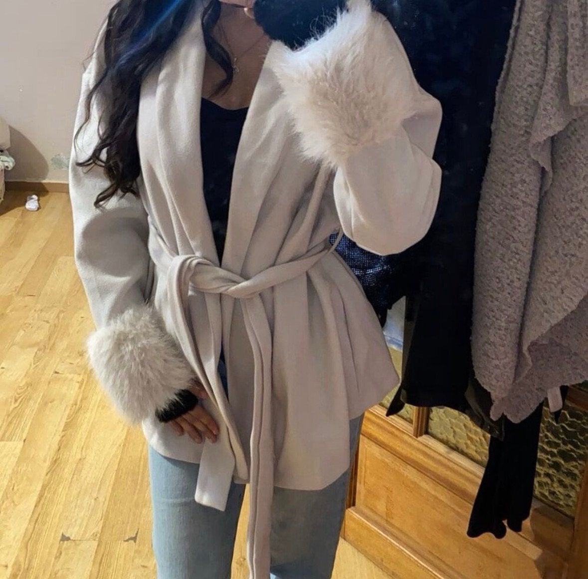 Veste à fourrure, Envoi, Neuf, Taille 36 (S), Beige
