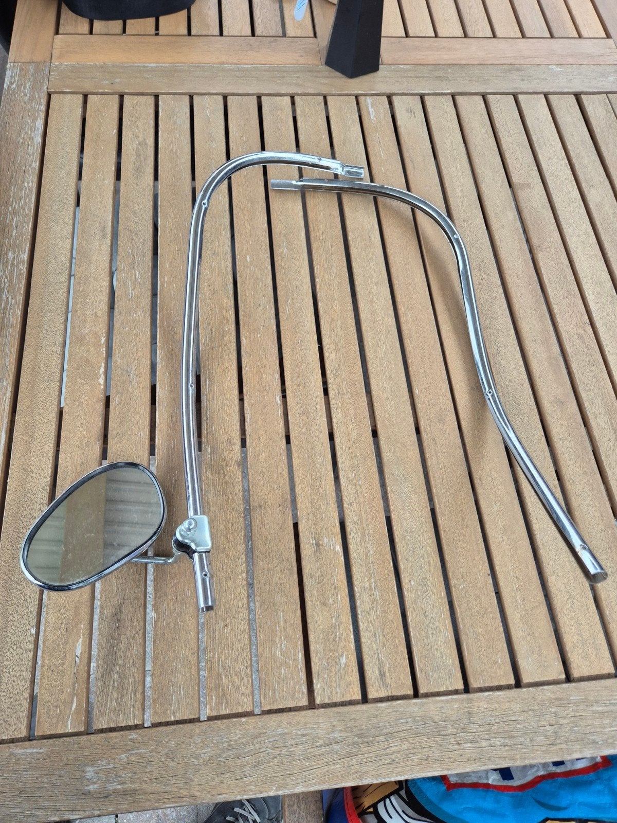 Vespa PX chrome voorspatbordbeugel + achteruitkijk spiegel, Ophalen, Gebruikt