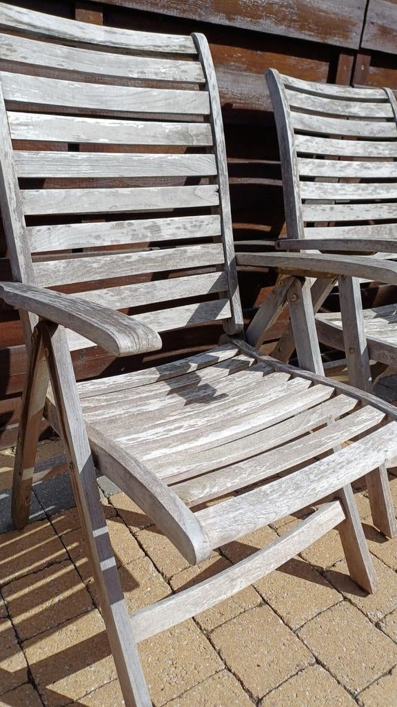 4 Plooibare tuinstoelen, teak, met kussens, Tuin en Terras, Ophalen