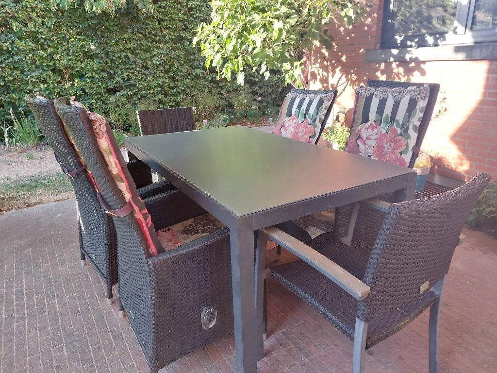 Tuinset: tafel met 6 stoelen, Ophalen, Gebruikt, 6 zitplaatsen, Aluminium