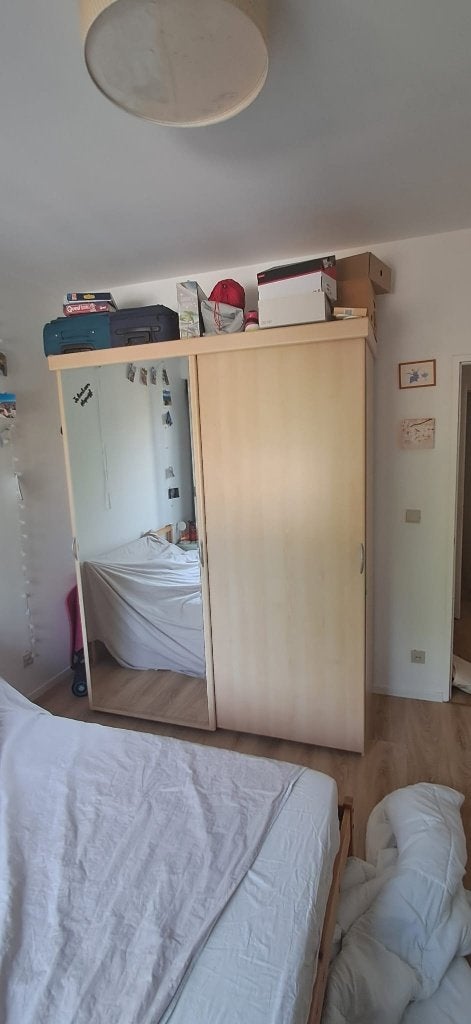 Kleerkast hout met grote spiegeldeur, Ophalen, Met deur(en), 200 cm of meer, 150 tot 200 cm