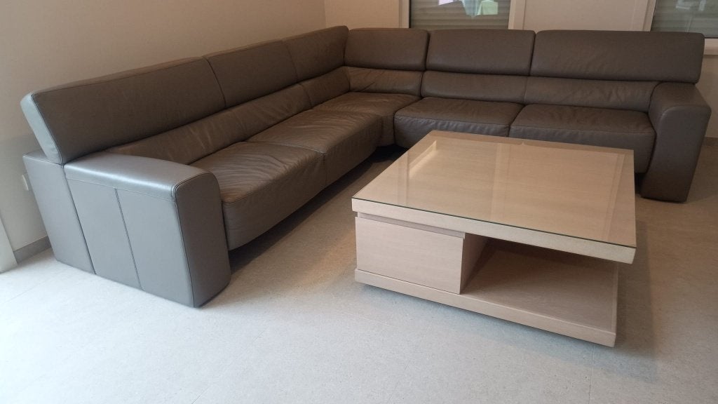 Leren hoeksalon in taupe, L-vorm, beide zijden 280 cm, Ophalen, Gebruikt, Leer