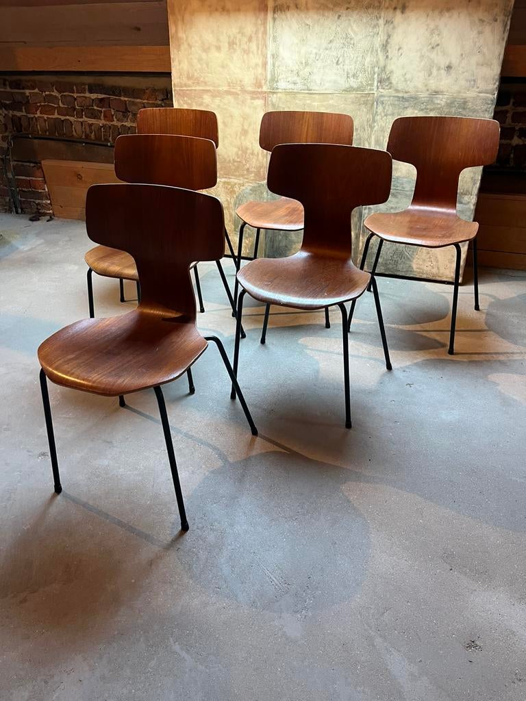 Fritz Hansen Hammer chair - 3103 T-Chair, Huis en Inrichting, Stoelen, Gebruikt, Vijf, Zes of meer stoelen, Hout, Metaal, Bruin