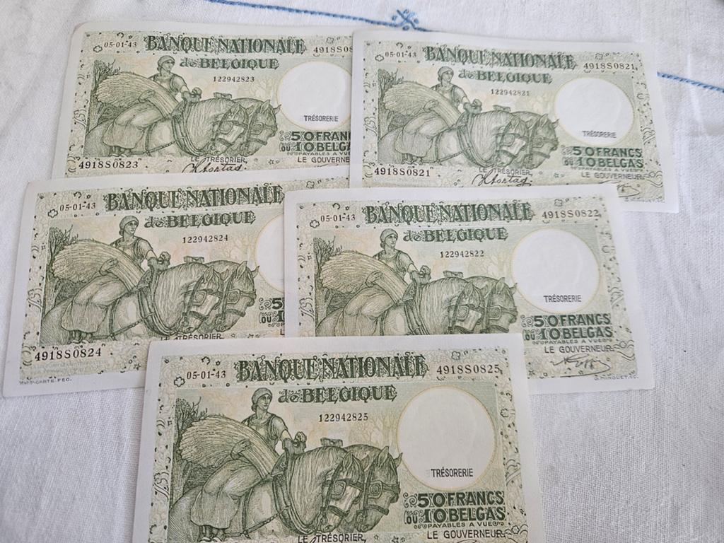 Bankbiljetten 50fr 10 belga 1943 unc, Verzenden