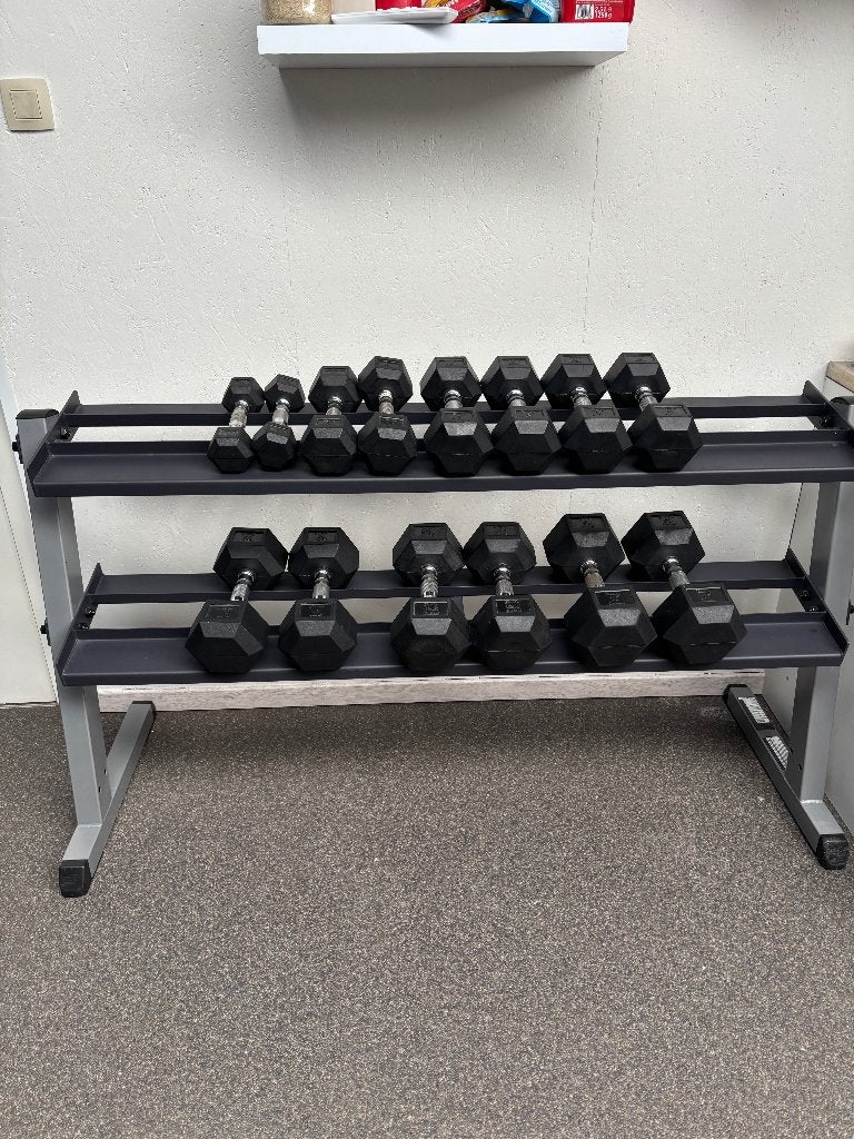 Body-Solid GDR-60 Dumbbell Rack + Rubber Hex Dumbbells, Ophalen, Gebruikt, Benen, Dumbbell