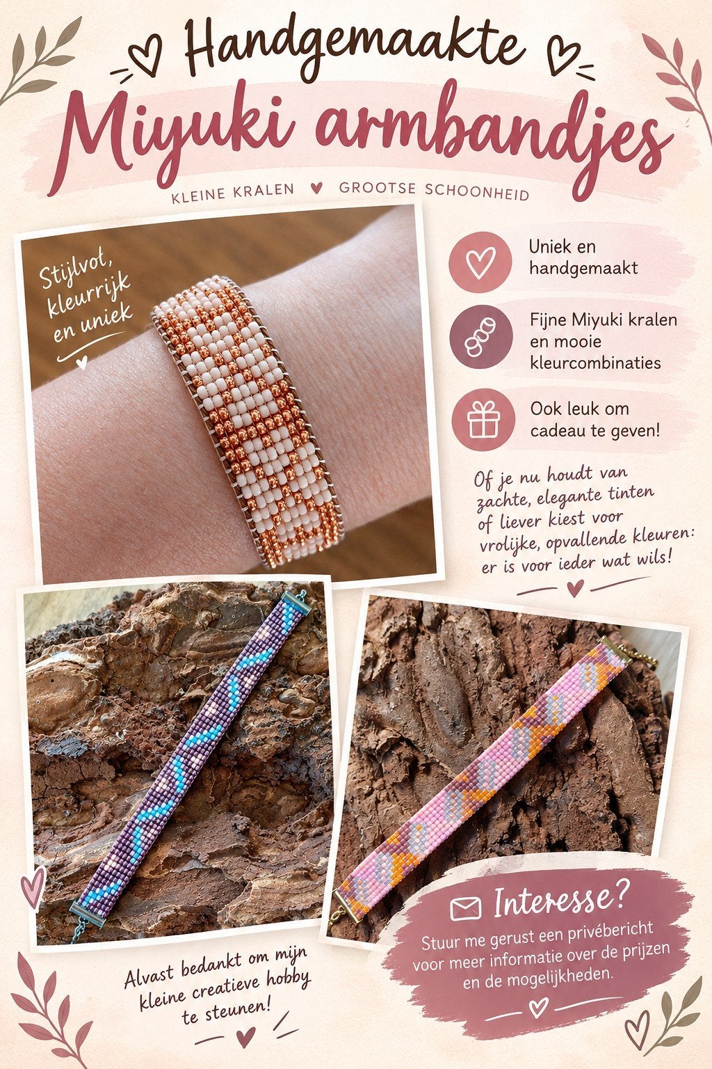 Armbandjes van Miyuki kralen en Gütermann, Bijoux, Sacs & Beauté, Enlèvement ou Envoi, Neuf, Autres matériaux, Avec bracelets à breloques ou perles
