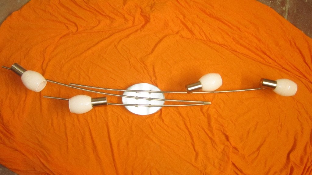 PLAFONNIER ALU 4 LAMPES ORIENTABLES 125 CM DE LONG, Maison & Meubles, Lampes | Plafonniers, Enlèvement, Neuf, Verre, Plafonnier