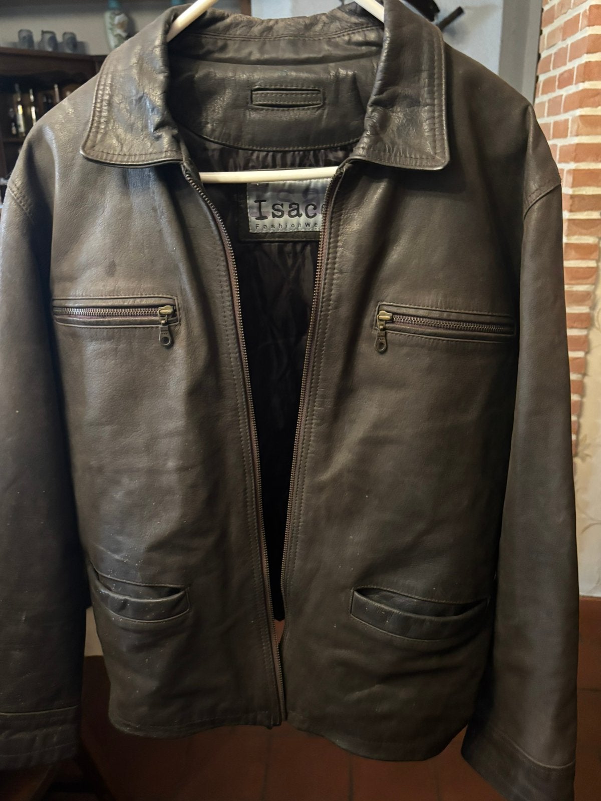 Veste en cuir noire Isac Fashion style motard, Ophalen, Zo goed als nieuw