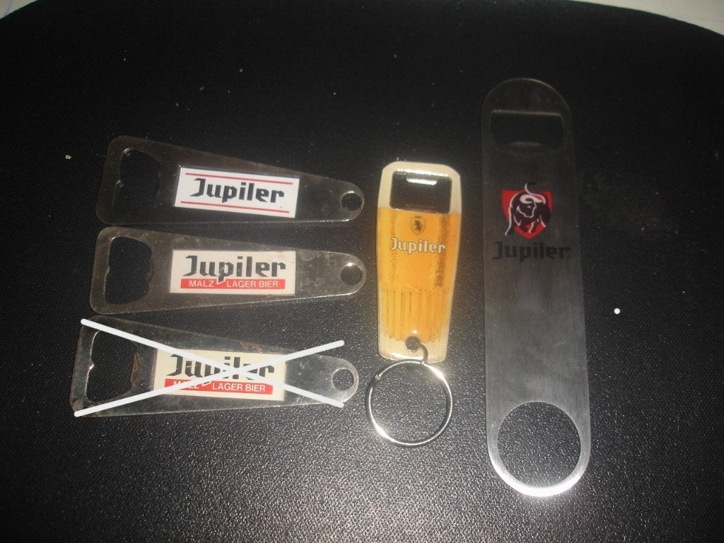 Flesopeners van Jupiler, 4 verschillende, Verzamelen, Biermerken, Ophalen of Verzenden, Zo goed als nieuw, Flesopener, Jupiler