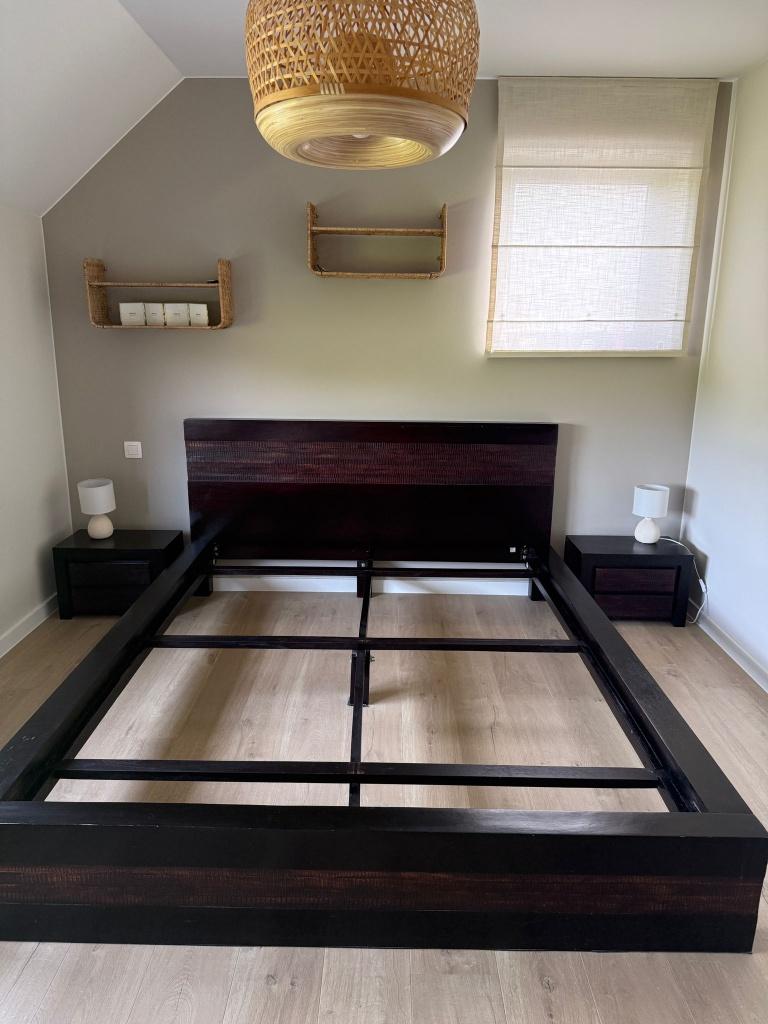 Cadre de lit et tables de nuit Maisons du monde, Huis en Inrichting, Slaapkamer | Bedden, Gebruikt, Tweepersoons, 160 cm, 200 cm