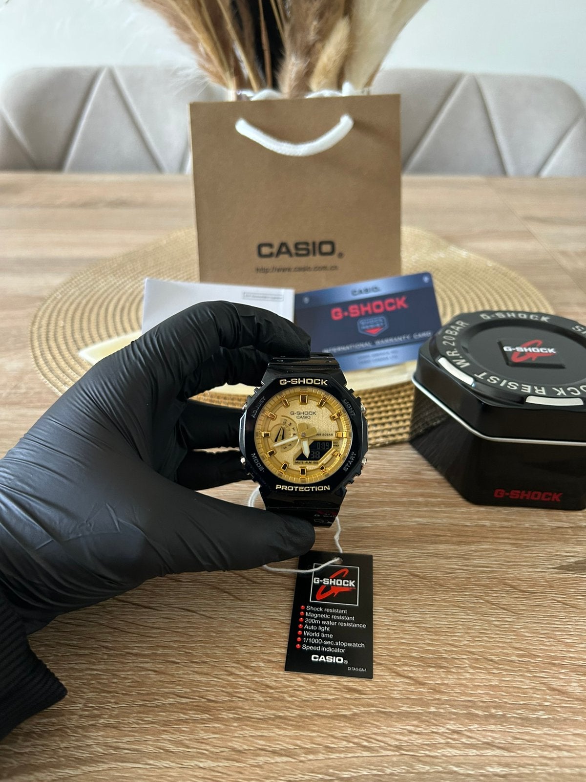 Casio G-Shock Noir & Or Complet, Casio, Comme neuf, Or, Enlèvement