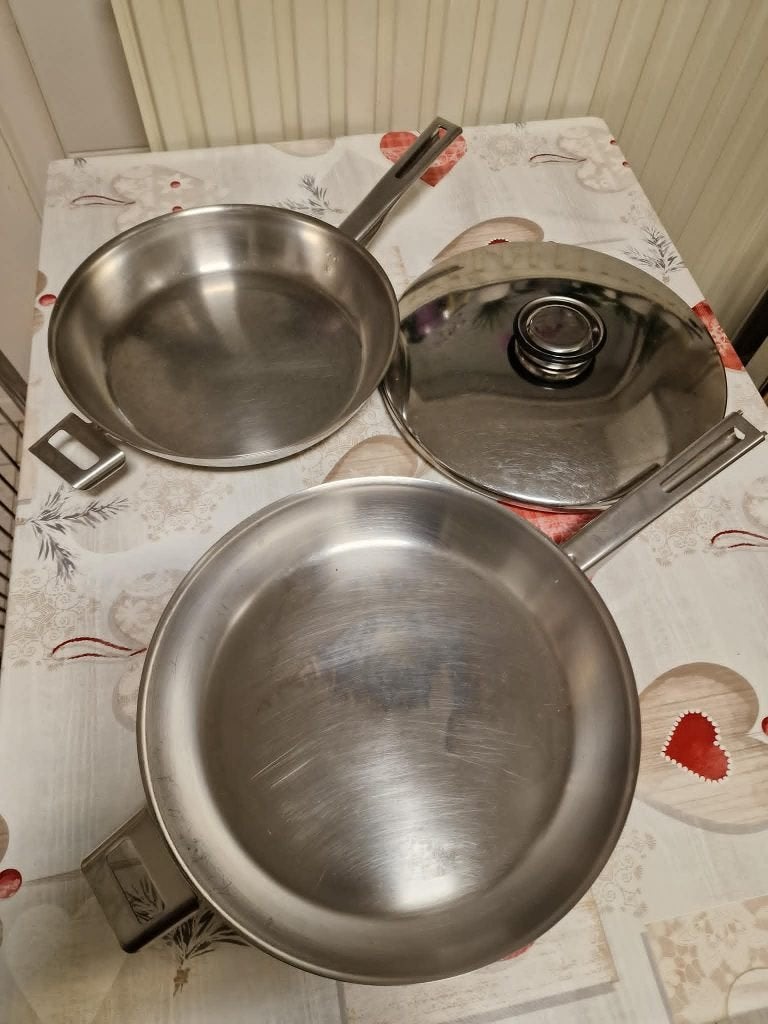 Poêles Demeyere inox avec couvercle, Enlèvement, Utilisé, Inox, Poêle à frire ou Sauteuse