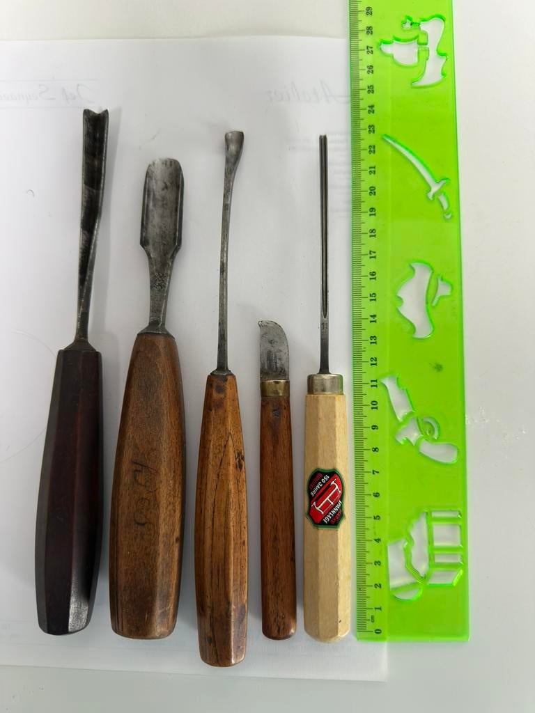 Set 5 vintage houtbeitels Casteels e.a, handgemaakt, staal, Ophalen