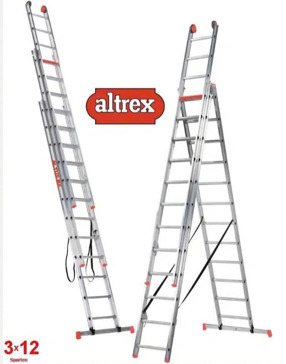 Altrex 3-delige reformladder 3 x 12 sporten alumium, Ophalen, Zo goed als nieuw, Ladder, Opvouwbaar of Inschuifbaar