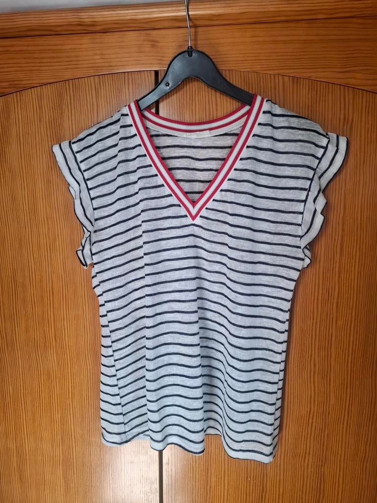 Fijngebreide matrozenblouse 38/40 L, Kleding | Dames, Wit, Maat 42/44 (L), Ophalen of Verzenden, Korte mouw