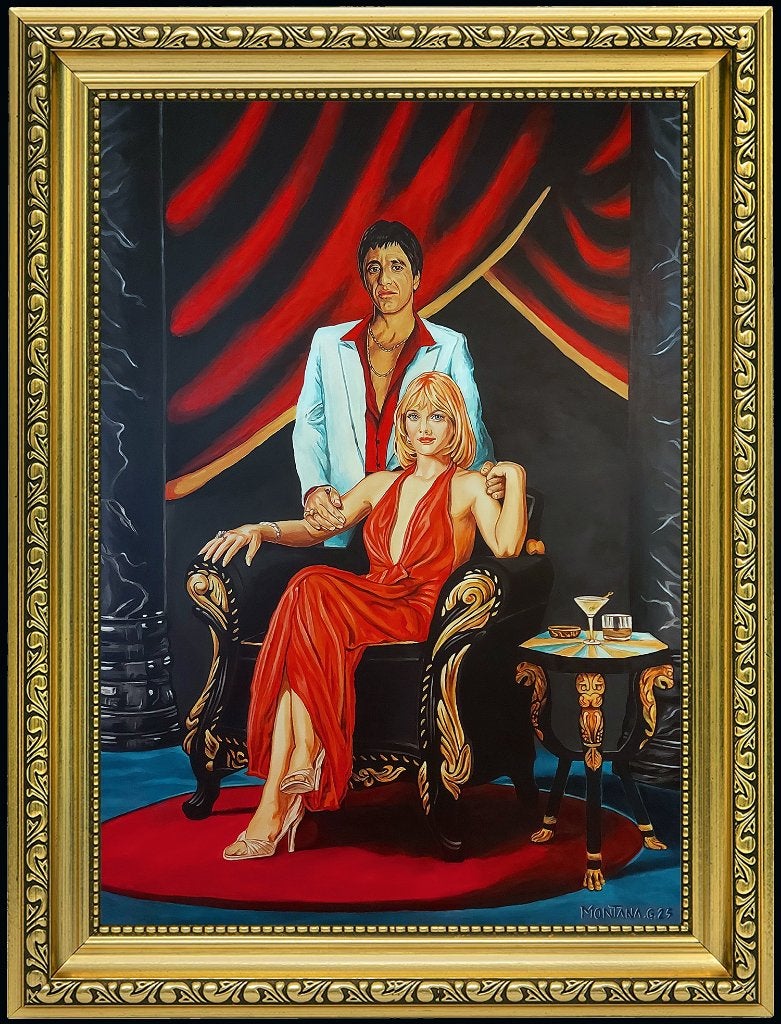 Tony Montana en Elvira Hancock (SCARFACE), Antiek en Kunst, Kunst | Schilderijen | Klassiek, Ophalen, Acrylverf, Doek, Portret of Personen