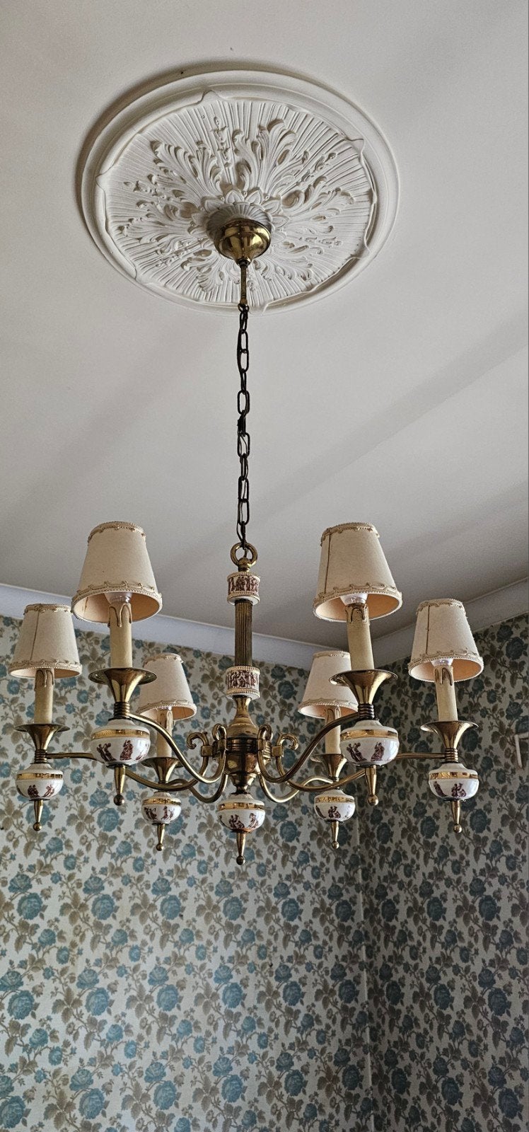 Luster met luster met keramiek, Antiek en Kunst, Antiek | Verlichting, Ophalen