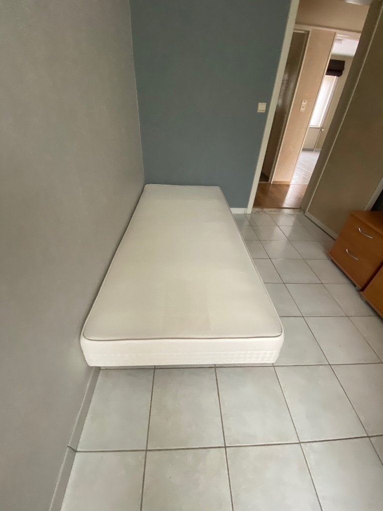 eenpersoons boxspring, Huis en Inrichting, Ophalen, 90 cm, Eenpersoons, Beige