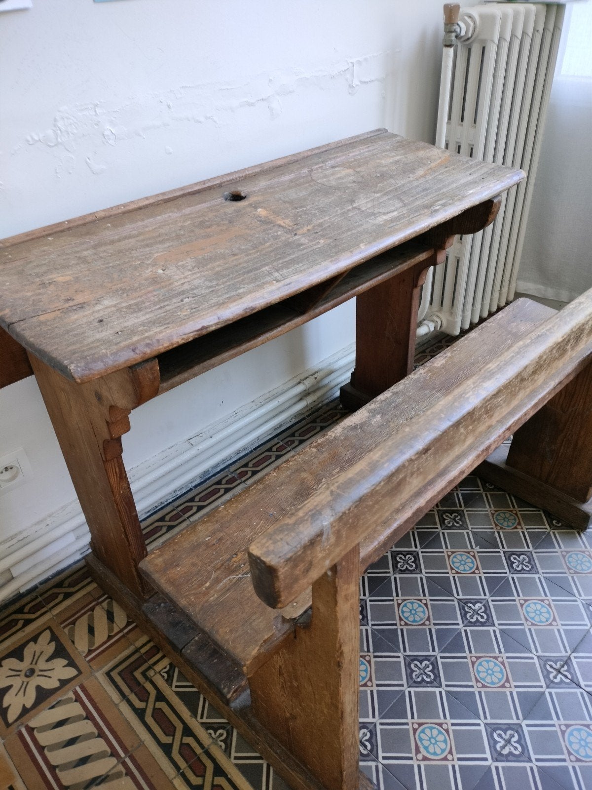retro schoolbank hout, Huis en Inrichting, Bureaus, Ophalen, Opbergruimte, Gebruikt, Hout