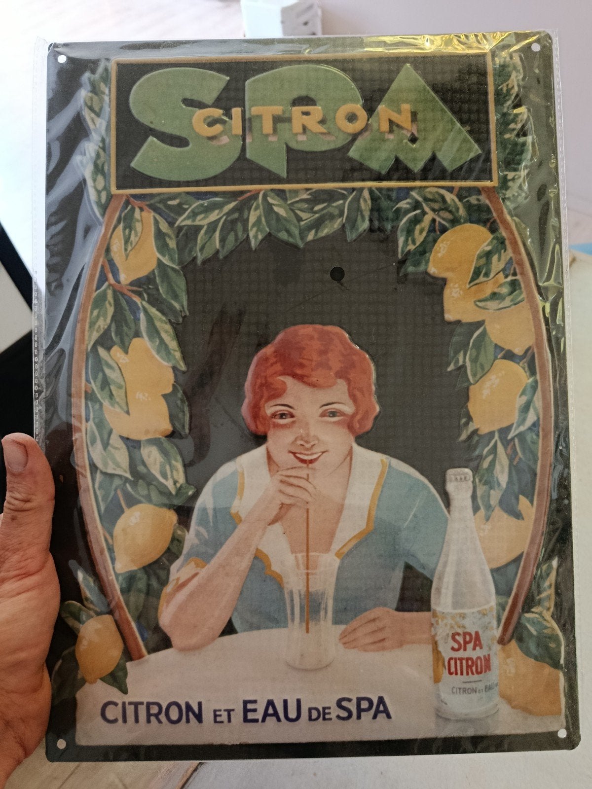 Metalen reclamebord spa citron vintage, Collections, Enlèvement, Panneau publicitaire